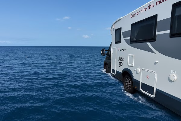 Motorhome in the sea