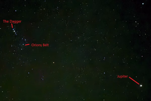 Orions Belt, The Dagger and Jupiter